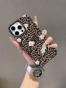 1个高级创意IMD全屏豹纹花卉图案彩绘高档灰色防摔保护手机壳，适合作为节日礼物，兼容苹果Xs/Xsmax/Xr/11/12/13/14/14plus/15/15plus/16/16plus/7/8plus/17/17pro等型号 - 彩色 - 查看 1