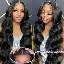 28 Inch 13x4 Transparent Lace Front Wigs And 5x5 Lace Closure Human Blended Hair Wigs 200% Density Wear And Go Glueless Wigs Pre Plucked Pre Cut Body Wave For Women No Glue Lace Front Closure Ready To Wear Wigs - Natural & Black - View 4