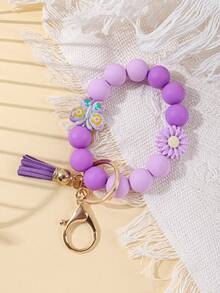 1个多巴胺硅胶珠手链钥匙扣，花朵/蝴蝶吊坠设计，可爱吸睛，非常适合春夏出行 - 彩色 - 查看 3