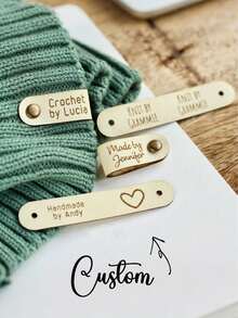 Customized Woven Leather Label - Personalized Artificial Leather Label With Rivet Closure, Customizable Name And Heart/Floral Patterns, Multi-Color Options, Suitable For Knitting, Handmade Or Crochet Products, Applicable For Knitted Hats, Mother's Day Gifts, Father's Day Gifts, Friend Gifts, Handicrafts, Decorative Hanging Tags, Rivet Fixed Labels, Handmade Accessories, Creative Essentials - Multicolor - View 5