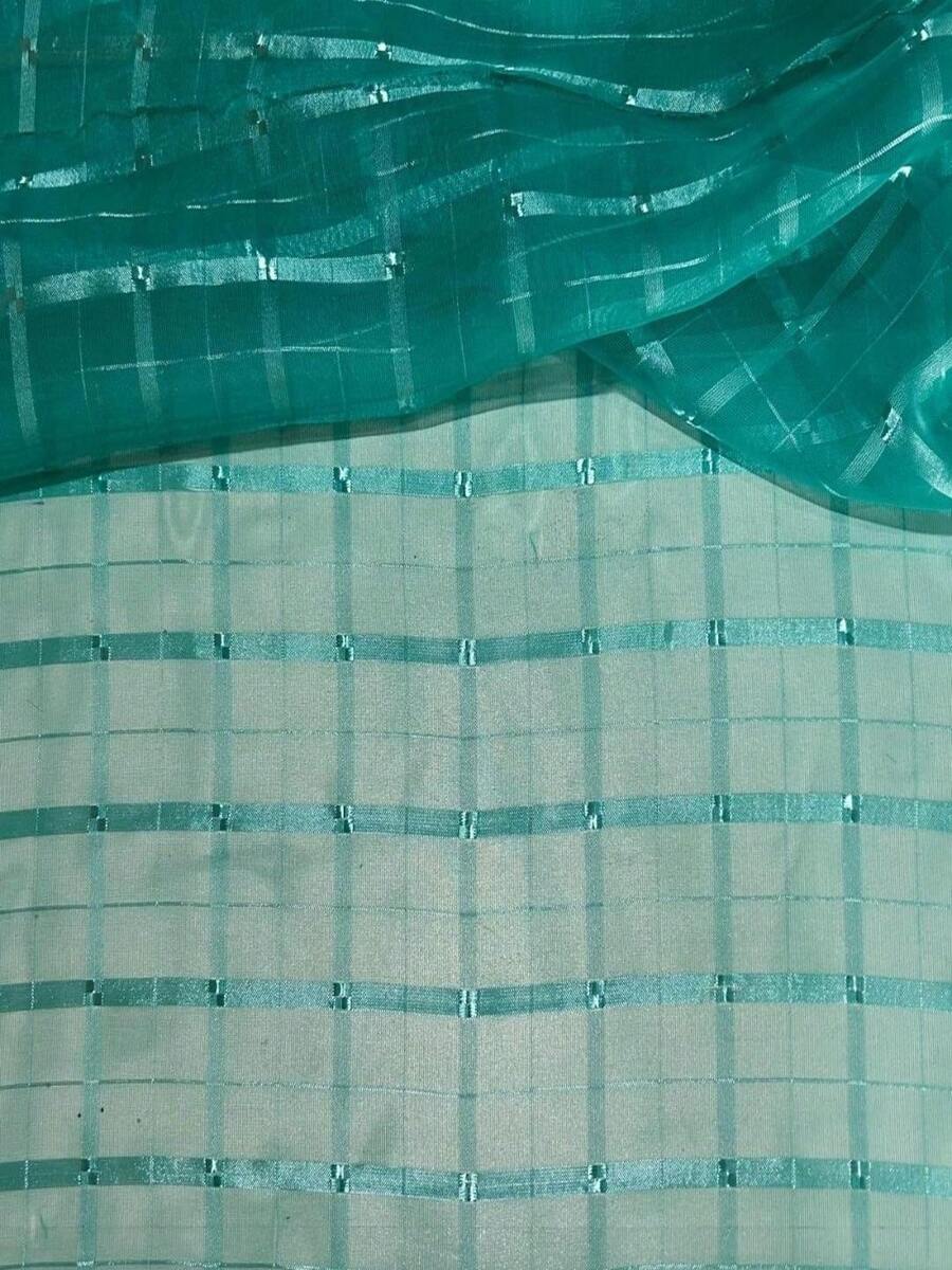 Voile Fabric Checkered Curtain | Checkered Voile - Curtains, General Decorations - 綠色 146 - 查看 1