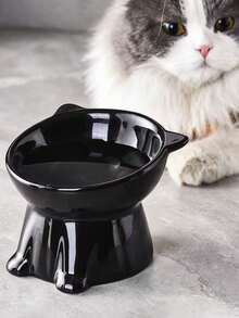 1pc Black/White Cat Food Bowl, Pet Supplies, Slanted Cat Bowl, Dog Food Bowl, Pet Feeding Bowl, Minimalist, Cute, Pet Bowl, Feeding Bowl, Protect Neck, Anti-Spill, Fine Ceramic - Multicolor - View 6