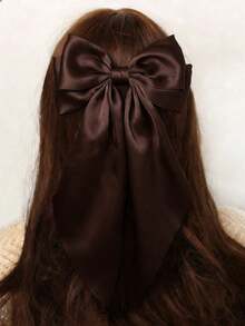 1 chiếc kẹp tóc nơ màu nâu cỡ lớn có đuôi dài, kiểu dáng duyên dáng, phụ kiện tóc cho bé gái và thanh thiếu niên, thích hợp sử dụng hàng ngày. - màu nâu - Xem 2