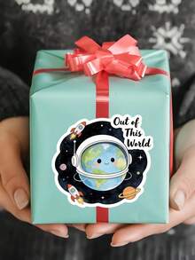 2pcs "OUT OF THIS WORLD" Space Themed Interesting Stickers - Perfect For Personalizing Your Laptop, Water Bottle Or Helmet With Unique Cosmic Designs! - Multicolor - View 9