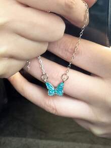 夜光蝴蝶项链 - 采用夜光蓝蝴蝶设计，优雅女士手链，自然风格极光锁骨链 - 彩色 - 查看 6