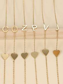 1件精致侧向字母心形项链，可定制字母名字，适合女性、青少年女孩日常佩戴，是理想的珠宝礼物。 - 金色 - 查看 3