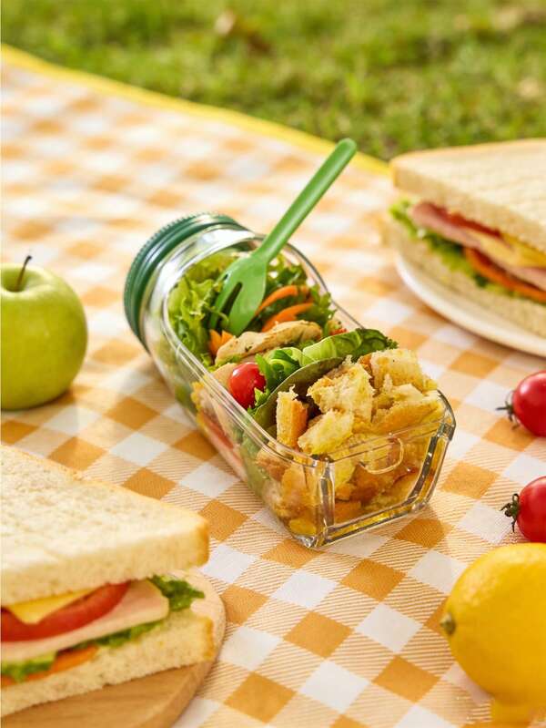 Yandan Açılan Salata Kavanozu, Taşınabilir Salata Kabı, 75 ml Sos Kabı ile Yeniden Kullanılabilir Sızdırmaz Dikey Salata Kabı, Salata Kabı, Salata Kavanozu, Taşınabilir Kase, Sos Kabı ve Kapağı ile Plastik Salata Kavanozu, Sızdırmaz, Evde, Seyahatte, Öğle Yemeği Hazırlığı, İş, Piknik, Seyahat ve Açık Hava İçin