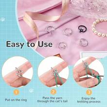 Crochet Ring For Finger Yarn Guide, 2 Count Adjustable Cat Design Knitting Loop Crochet Ring With Box, Knitting Accessory - A - View 9