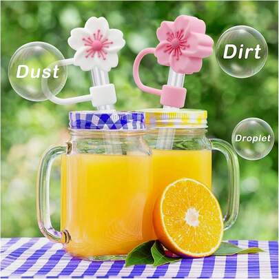 1-Pack Cute Floral Style 10mm Silicone Straw Cap,  Cup/Water Bottle Accessory, Reusable Straw Stopper, Dustproof And Leak-Proof Straw Top Cover, Portable Straw Head Cover For Home And Car Use, Versatile Cup Accessory