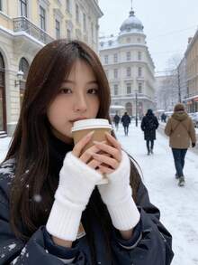 1piar Fashionable Minimalist Women's Fingerless Gloves Premium Soft Knit Fabric Plush Lined White Color Half-Finger Warm Winter Gloves Solid-Color Versatile Student-Friendly Lightweight 20g Cozy Stretchable Suitable For Home Daily Commute Travel Outdoor Business Trips Parties Gatherings Gifting Perfect Gift For Juniors Couples Spouses Colleagues Friends Elders Kids Classmates Teachers Limited To 1PC Per Customer Great For Keeping Hands Warm Ensuring Finger Dexterity And Adding Timeless Style To Winter Outfits - 白色 - 查看 2