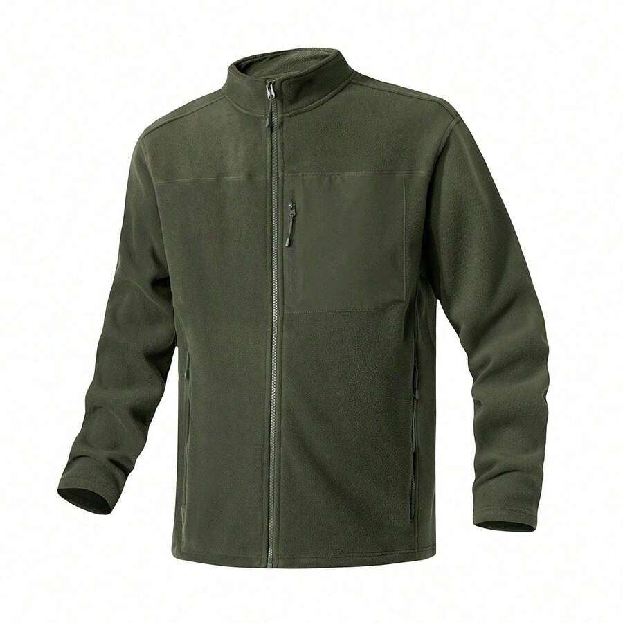 TIANXICO Mens Fleece Jacket Full Zip With Pockets Warm Lightweight Winter Jacket Thermal - PALEGREEN - View 1