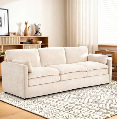 YODOLLA 3 Seater Sofas, 226cm Settee Sofa Couches With Double Thick Seat Cushion,Fabric Couches For Living Room, Apartment