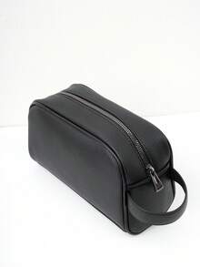 HOVI'S Men's Black Plaid Textured PU Leather Clutch Bag - Dual Zipper Design Wrist Strap, Large Capacity For Phone & Daily Items, Business Casual, New Year & Valentine's Day Gift - Black - View 4