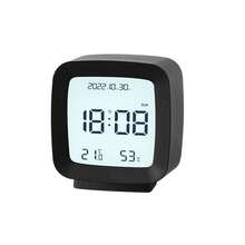 Minimalist, Portable, Small, Multifunctional Desk Clock With Night Light And Temperature And Humidity Meter - Black 1pc - View 9