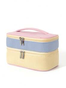 Bolsa de Maquiagem de Veludo Cotelê com Abertura Larga e Muitos Bolsos, Bolsa de Cosméticos Macia e Felpuda, Organizador de Maquiagem Multifuncional para Mulheres com Compartimentos de Tela, Organizador Portátil de Viagem e Negócios para Cuidados com a Pele que Comporta Batons, Cosméticos, Pincéis de Maquiagem, Bolsa de Maquiagem com Zíper de Cor Sólida e Tecido Durável, Bolsa de Vaidade para Armazenamento no Banheiro e Bancada, Bolsa de Maquiagem de Uso Diário para Casa, Escola, Escritório, Viagem, Férias, Volta às Aulas - Básico - Visão 13