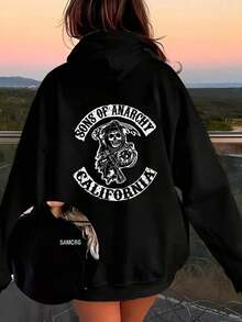 Unisex FVVL Double-Sided Sweatshirt With Skull Print And Text In Dark American Style - Black - View 1