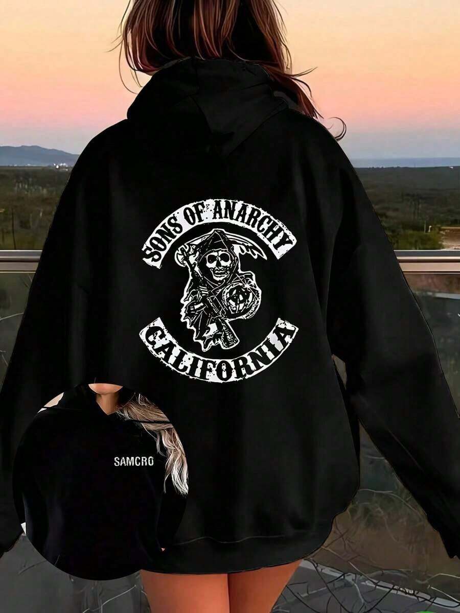 Unisex FVVL Double-Sided Sweatshirt With Skull Print And Text In Dark American Style - Black - View 1