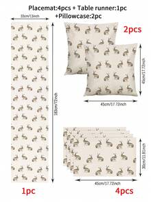 1/4/5/6/7pcs Easter Decoration Set, Rabbit, Easter Bunny, Easter Eggs, Happy Easter, Home Decor Set, Living Room Decor, Bedroom Decor, Dining Room Decor, Faux Linen Material, Multiple Sizes Available, Dining Table Decor, Fireplace Scarf, Placemats, Coasters, Home Accents - Multicolor - View 1