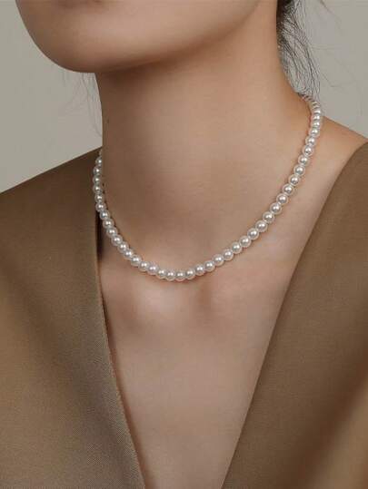 1개 우아한 야광 진주 미니멀리스트 목걸이, 고품질 초커 목걸이, 일상복, 축제, 어머니의 날 선물로 다용도