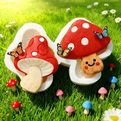 1pc Magic Forest Mushroom Silicone Mold For DIY Decoration - Detailed And Simple Cartoon Mushroom Design, Perfect For Fantasy Theme Parties And Daily Pottery Decoration Props, Easy Demoulding, Reusable Mold