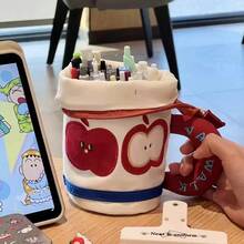 Creative Fashion Water Bottle, Pencil Case, Student Stationery Set, Suitable For Back To School, Valentine's Day, Girls Style, Large Capacity - 1 Apple (random Style) - View 1