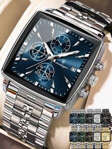 POEDAGAR 男士不锈钢石英腕表，防水，夜光，日期显示，时尚奢华，附赠礼盒，父亲节礼物 - 均碼 - 查看 12