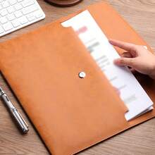 1 Túi đựng tài liệu bằng da PU, cặp tài liệu cỡ lớn có nút bấm, lý tưởng cho nhân viên văn phòng và sinh viên, túi đựng tài liệu du lịch đa năng. - màu nâu - Xem 6