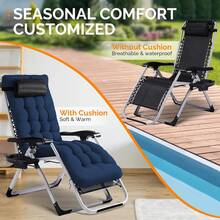 Padded Zero Gravity Chair, Lounge Chair With Removable Cushion & Tray, Folding Reclining Patio Chairs, Recliner Chair For Lawn,Indoor And Outdoor - 藍色 - 查看 6