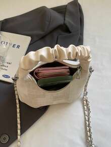 时尚百搭格子字母褶皱通勤手提包，女士时尚托特单肩斜挎包 - 彩色 - 查看 6