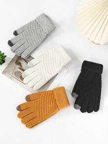 1双/2双装 女士冬季触屏绒面保暖加厚柔软舒适手套，在寒冷天气中提供温暖并保持双手温暖 - 彩色 - 查看 1