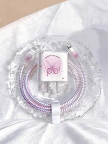 5pcs/Set Pink Sakura Pattern Charger/Cable Protector, Suitable For 1.5m Charging Cable & Data Cable Winder, Anti-Breakage Winder Compatible With IPhone 12/13/14 And 20W Fast Charger Protector, Data Cable Organizer, Anti-Breakage Cable, TPU Charger Protector - Multicolor - View 8