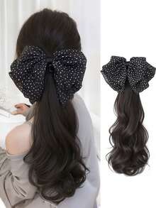 Curly Ponytail Clip-On Synthetic Hair Extension, Korean Style Net Bow Fluffy Ponytail Hair Braid - Multicolor - View 13