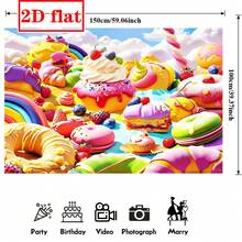 2D Flat Dessert-Themed Party Backdrop, Colorful Pastries And Sweet Treats Photography Background, Large Fabric Banner For Celebrations, Ideal For Birthdays, Baby Showers, And Photo Shoots, Cheerful Decoration With Cupcakes, Donuts, And Fresh Fruits, Perfect For Indoor Events - Multicolor - View 15