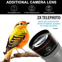 2X Telephoto Lens, Professional High Definition Optical Glass Telephoto Camera Lens, Compatible With Entax 58mm Mirrorless Cameras - Black - View 2