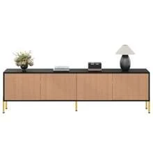 Modern TV Stand, TV Cabinet, TV Panel, Low TV Unit. Unique Color Block Design. 179 X 35 X 53.5 Cm (Length X Width X Height). - Black + Wood Tone - View 8