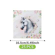 Conjunto de 1 unidade com pratos, guardanapos e copos descartáveis com estampa floral de cavalo, perfeito para aniversários, casamentos, festas e piqueniques em família. Serve 8 pessoas. Ideal para aniversários, casamentos, festas e piqueniques em família. - Multicolorido - Ver 10