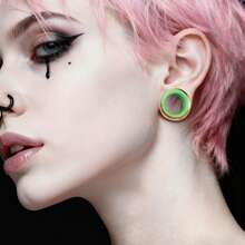 2件装新款酷炫双色圆形不锈钢耳扩，适合身体佩戴，可穿刺，朋克风，低过敏性，女士礼物 - 圓形的 - 查看 8