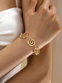 1pc Fashionable Symbol Simple & Elegant Alloy Bracelet For Women, Suitable For Daily & Formal Wear - Yellow Gold - View 10
