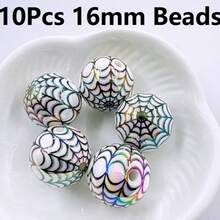 10Pcs 16mm Spider Web Round Acrylic Beads Spacer Loose Bead For Jewelry Making Accessory Beads DIY - 10 hạt cườm in hình mạng nhện 16mm - Xem 14