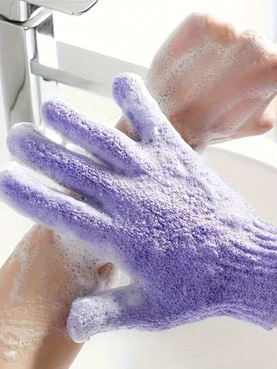 2pcs Exfoliating Bath Gloves & Towels Set, 5-Finger Shower Gloves, Loofah Scrubber For Body Scrub, Deep Cleansing & Dead Skin Removal, Suitable For Men & Women