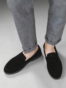 Salkin 1 双男士设计师莫卡辛鞋，绒面革套脚便士乐福鞋，男士真皮鞋，绅士商务社交鞋，男士日常办公派对婚礼鞋，情侣约会鞋，浪漫晚餐鞋，节日礼物鞋，返校学生休闲鞋，学院风，请选择大一码的尺码。 - 黑色 - 查看 12