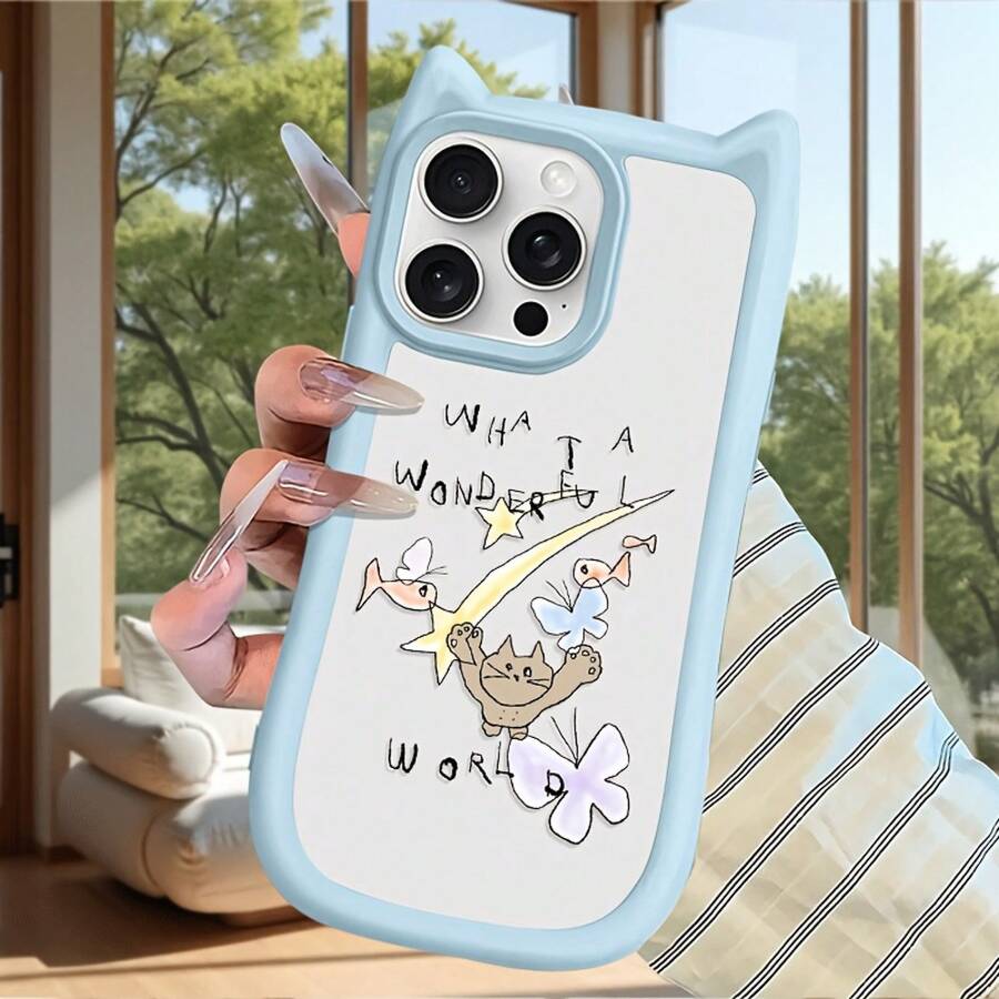 かわいい猫耳のスマホケース、のR、Max、12 Pro Max、11、14、15、16、17 Pro Max、Ultra 15、16 Plus、15 Proのモデルに対応、美デザインを特としています。 - ブルー - チェックする 1
