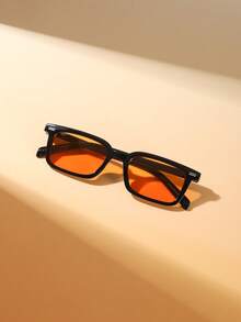 1 PC Women's Retro Fashion Glasses Classic Rectangle Polycarbonate Frame Fashionable Orange And Tea Lens Suitable For Beach Vacation With Glasses Box - 彩色 - 查看 4