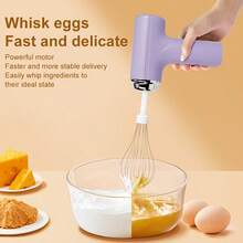 Egg Beater, Compact Electric Hand Mixer Handheld Milk Frother Portable Cordless Electric Whisk Rechargeable Small Mixer For Eggs, Milkshake Cream, Butter, Salad, Dressing - 淡紫色 - 查看 4