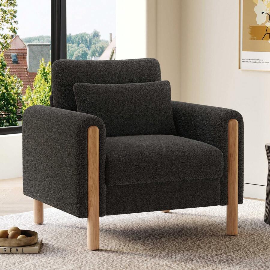 Modern Armchairs With Thick Cushions, Comfortable Single Sofa-Chair With Padding, Living Room, Office Or Bedroom, White, Dark Grey. - Dark Grey - View 1