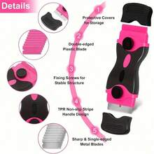 1 Set Multi-Functional Scraper Knife, Includes 1 Pink Dual-Head Scraper, 10 Metal Blades, 10 Plastic Blades. Suitable For Floor Cleaning, Glass Sticker Removal, Kitchen Decontamination, Beauty Crevice Construction, Home Decor, Outdoor Advertising, And More. An Essential Cleaning Tool For Households And Professionals. - Pink - View 5