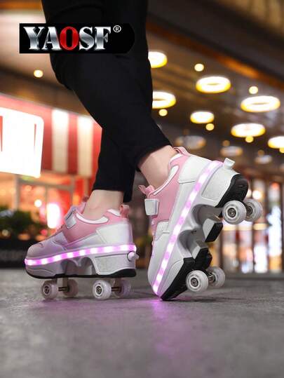 YAOSF Roller Skate Shoes For Teenagers, Upgraded Version With Enhanced Stability, Detachable Dual-Use Sports Shoes, Street Cool Roller Skating Shoes, Outdoor Sports Luminous Shoes, New Inline Skates, Lighted Shoes With Wheels For Night