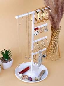 One Metal Stand With Tray For Storing And Displaying Necklaces, Earrings, And Bracelets. An Earring Display Stand Suitable For Home Or Jewelry Storage, And A Valentine's Day Gift. - Multicolor - View 4