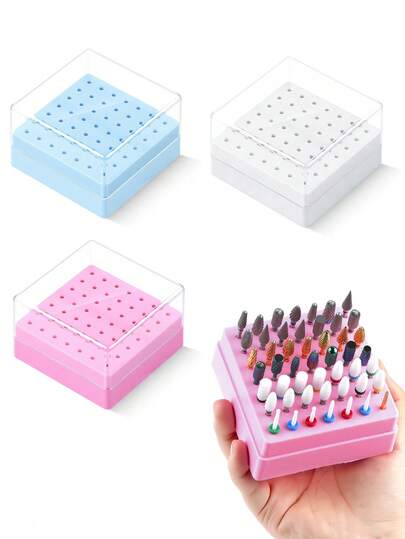 49 Holes Nail Drill Bits Storage Box White Pink Blue Empty Box Nail Drill Display Stand Manicure Accessories Tools