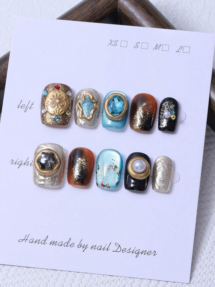 Bộ 10 móng giả ngắn hình vuông thủ công, phong cách Y2K nhiều màu sắc, họa tiết tròn 3D vẽ tay, hình dạng mềm mại, hiệu ứng chuyển màu vẽ tay và họa tiết mắt mèo lấp lánh đính đá xanh dương. Bao gồm 1 miếng gel dẻo và 1 dũa móng, rất phù hợp cho sử dụng hàng ngày cũng như trang phục dự tiệc lễ hội âm nhạc Coachella, móng giả dán và các sản phẩm chăm sóc móng. Dụng cụ làm móng, móng giả dán thủ công. - Nhiều màu - Xem 1